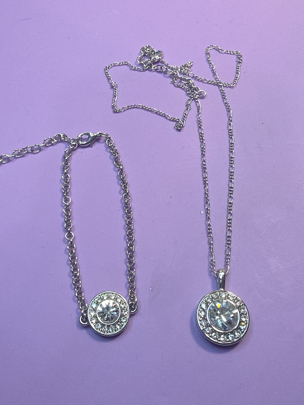 Silver-Tone Swarovski Crystal Pendant Necklace and Bracelet Set - Clear